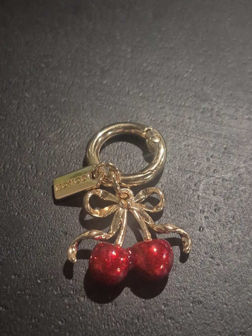 Coach Repurposed Mini Gold-Tone Bow & Red Glitter Cherry Key Charm